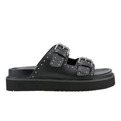 Marc Fisher Agusta Studded Slide Sandal | Black Leather
