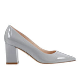 Marc Fisher Zala Block Heel Pointy Toe Pump | Grey Patent Leather