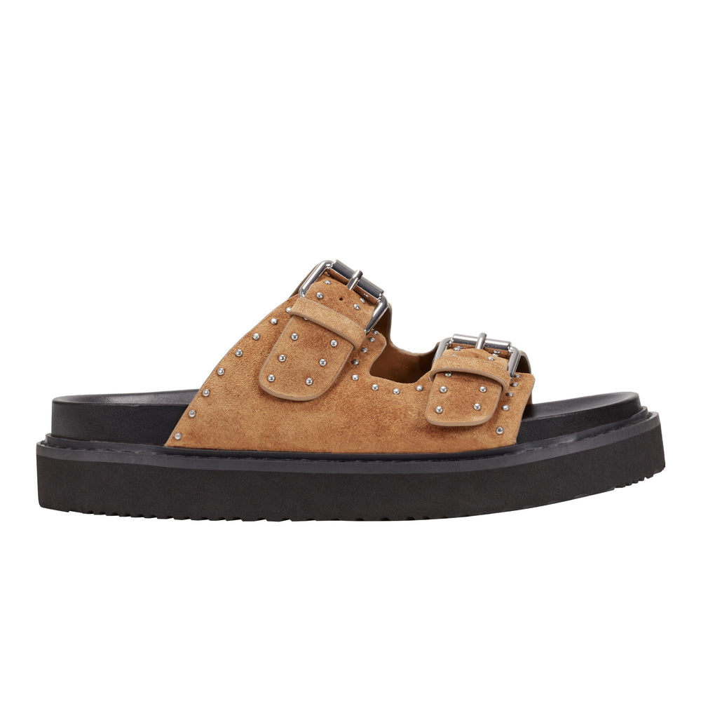Marc Fisher Agusta Studded Slide Sandal | Light Natural Suede