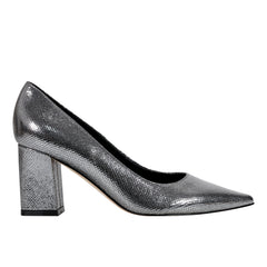 Marc Fisher Zala Block Heel Pointy Toe Pump | Pewter Leather