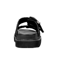 Marc Fisher Auggie Woven Footbed Sandal | Black Leather