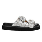 Marc Fisher Auggie Woven Footbed Sandal | Silver Leather
