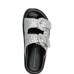 Marc Fisher Auggie Woven Footbed Sandal | Silver Leather