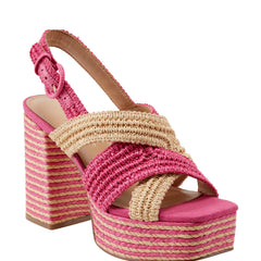 Marc Fisher Caddy Platform Sandal | Natural/Pink Raffia