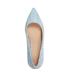 Marc Fisher Zala Block Heel Pointy Toe Pump | Blue Boucle