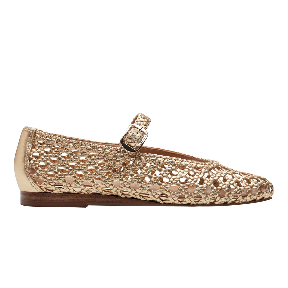 Marc Fisher Evonna Woven Mary Jane Ballet Flat | Gold Leather
