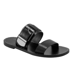 Marc Fisher Hallyn Flat Slide Sandal | Black Leather