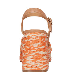 Marc Fisher Juliey Platform Sandal | Natural/Orange Raffia
