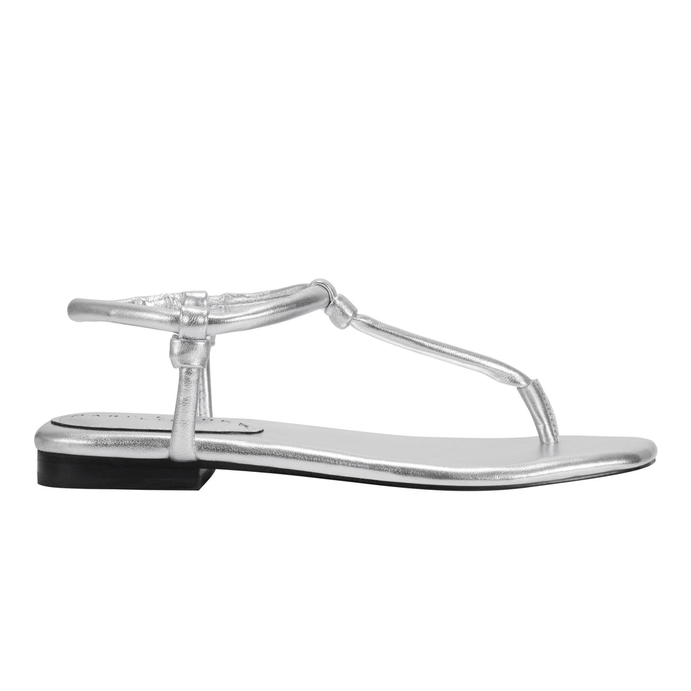 Marc Fisher Maycee Thong Flat Sandal | Silver Leather