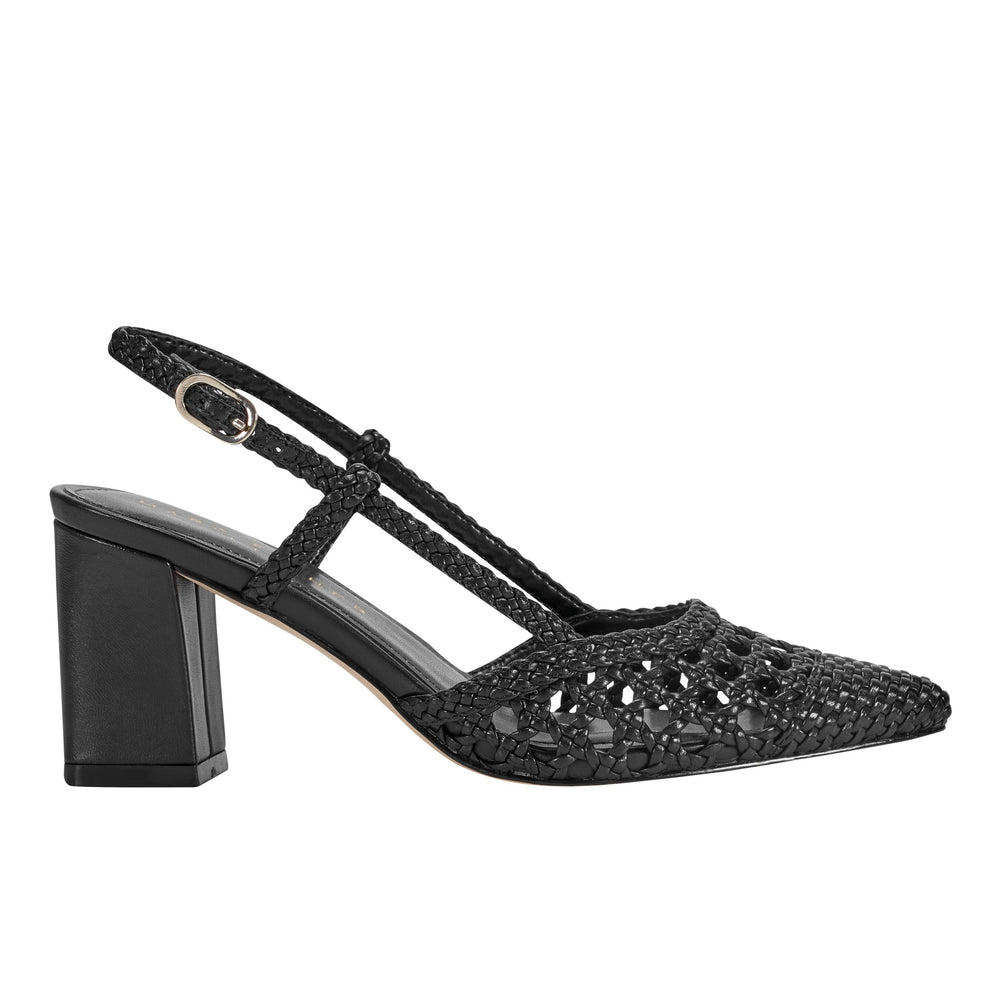 Marc Fisher Zunnie Block Heel Woven Slingback Pump | Black Leather