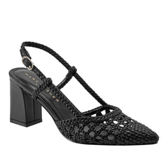 Marc Fisher Zunnie Block Heel Woven Slingback Pump | Black Leather