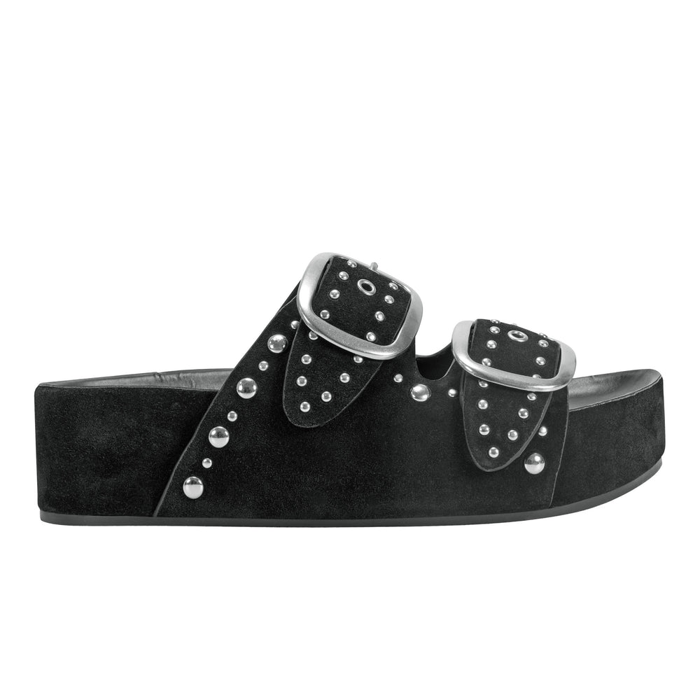 Marc Fisher Sayge Footbed Studded Sandal | Black Suede