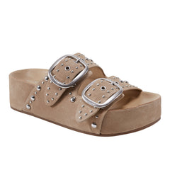 Marc Fisher Sayge Footbed Studded Sandal | Natural Suede