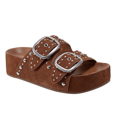 Marc Fisher Sayge Footbed Studded Sandal | Brown Suede