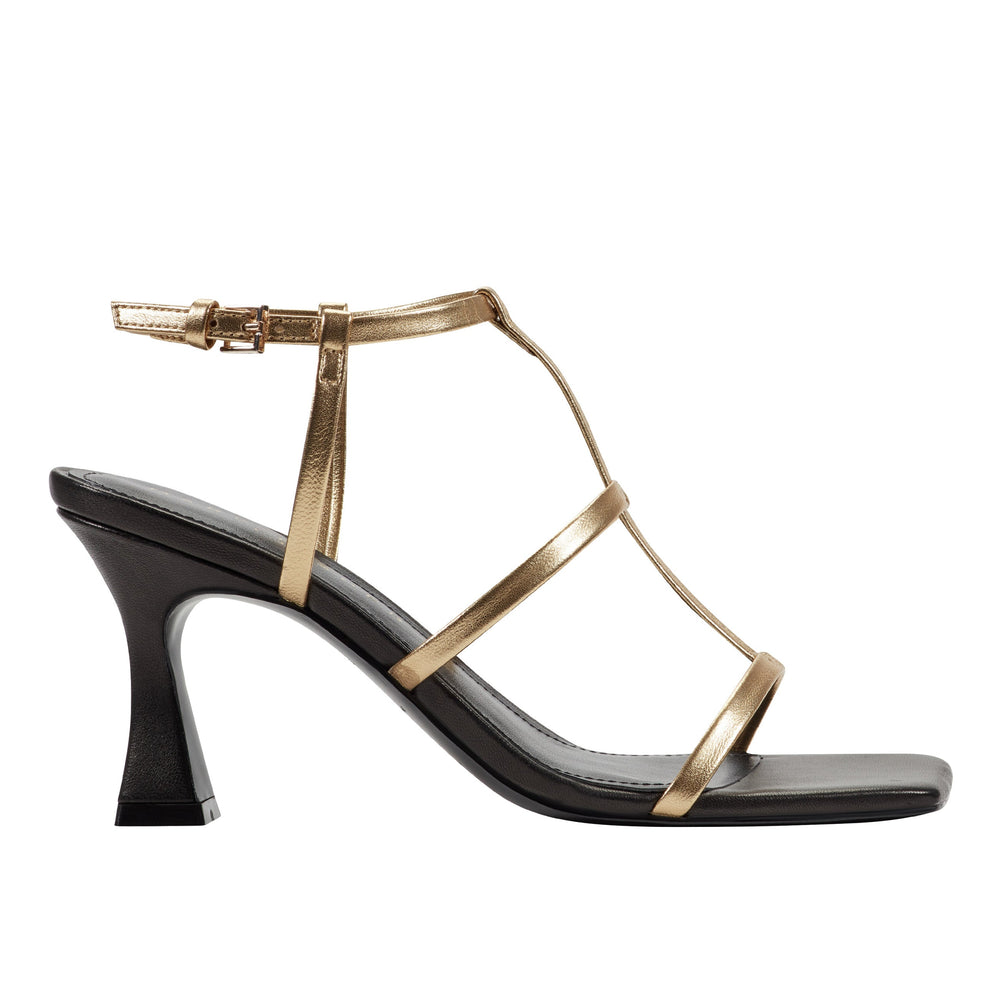 Marc Fisher Dennie Strappy Dress Sandal | Gold/Black Patent