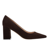 Marc Fisher Zala Block Heel Pointy Toe Pump | Dark Brown Suede