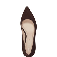Marc Fisher Zala Block Heel Pointy Toe Pump | Dark Brown Suede