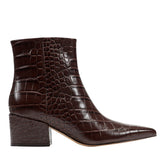 Marc Fisher Alfie Block Heel Ankle Bootie | Embossed Croco Dark Brown Leather