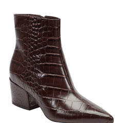 Marc Fisher Alfie Block Heel Ankle Bootie | Embossed Croco Dark Brown Leather