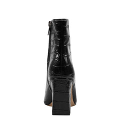 Marc Fisher Novella Block Heel Ankle Bootie | Embossed Black Croco Leather