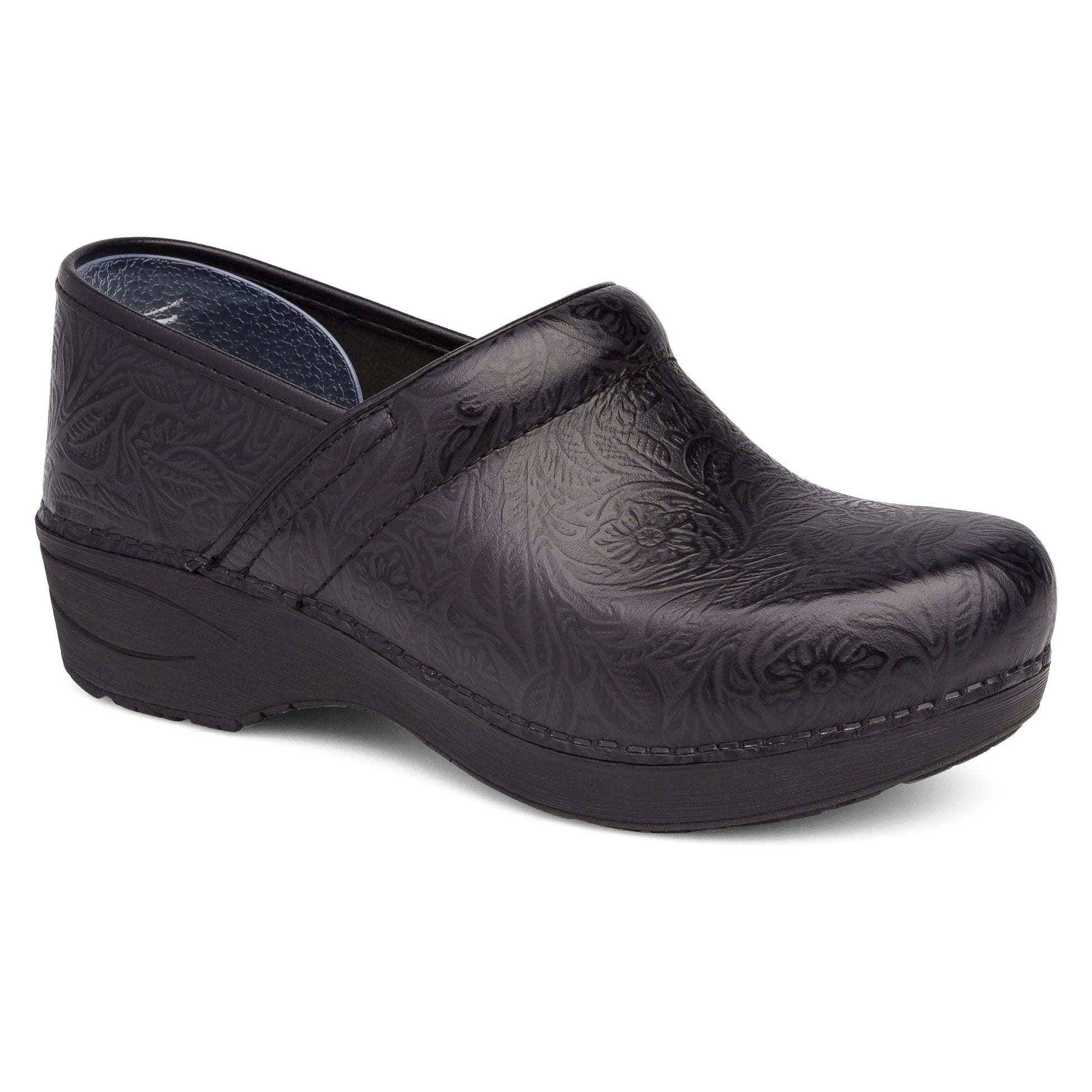 Black Floral Tooled Clog,35