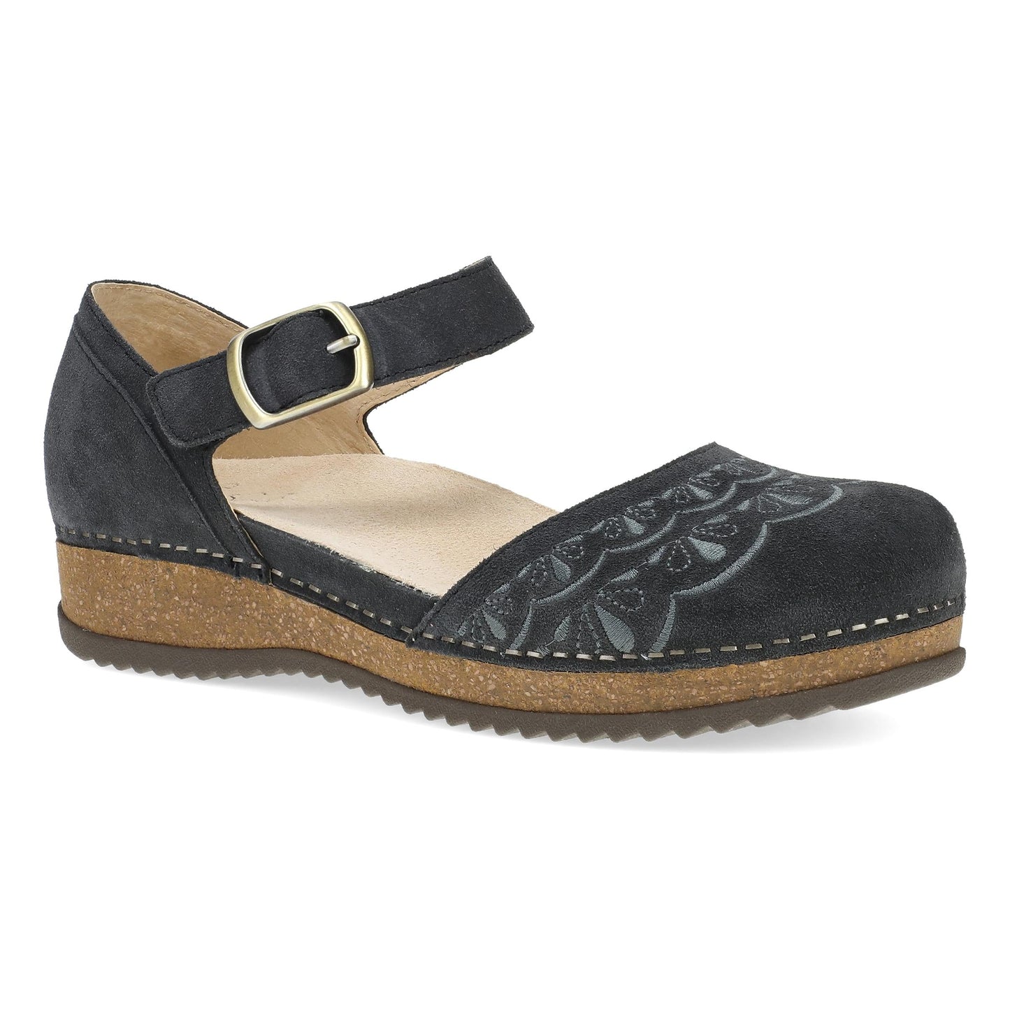Charcoal Embroidered Suede Mary Jane,36