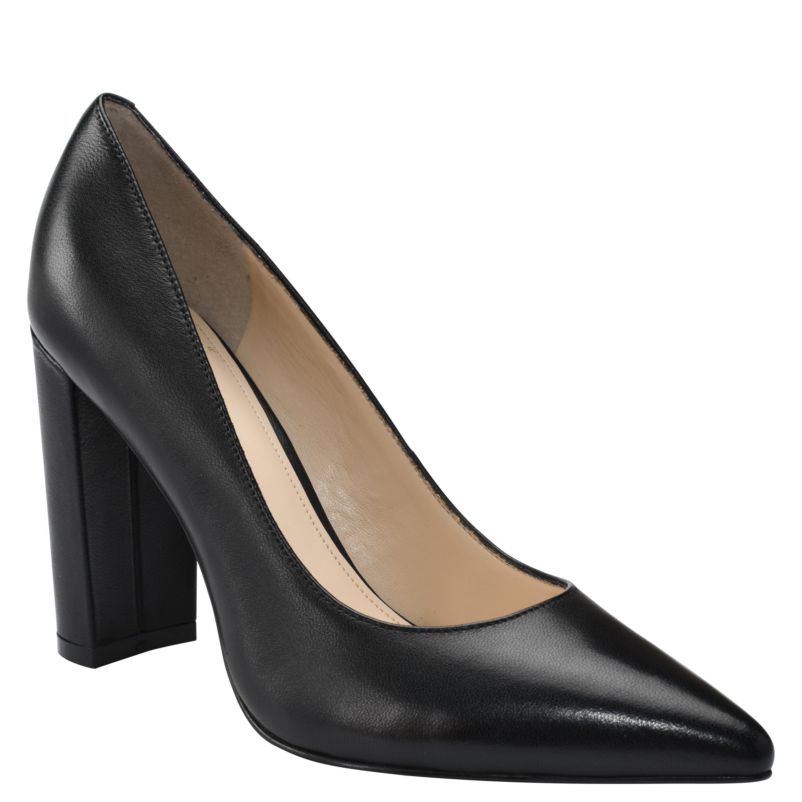 Marc Fisher Abilene Block Heel Pointy Toe Pump | Black Leather