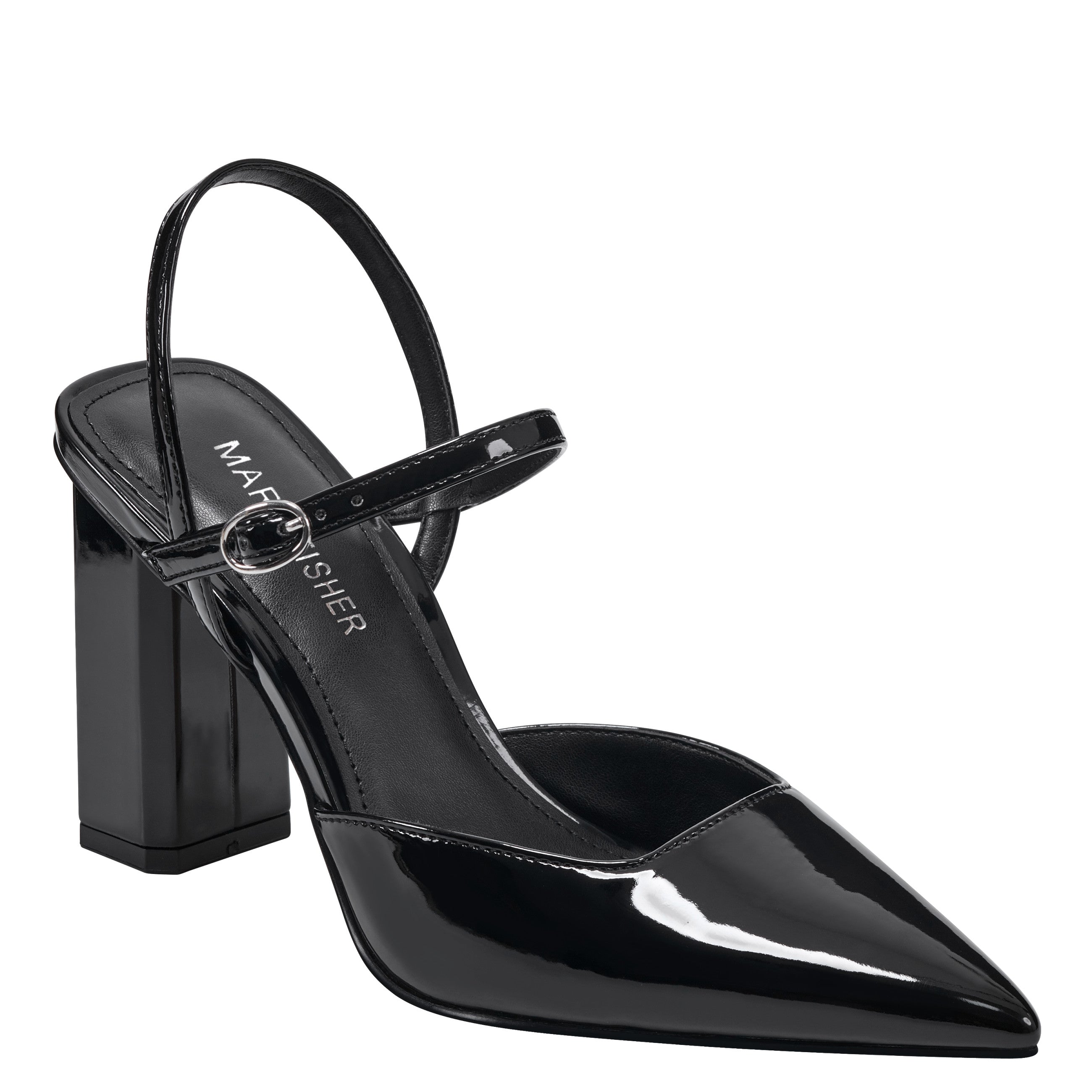 Marc Fisher Doster Pointy Toe Slingback | Black Patent
