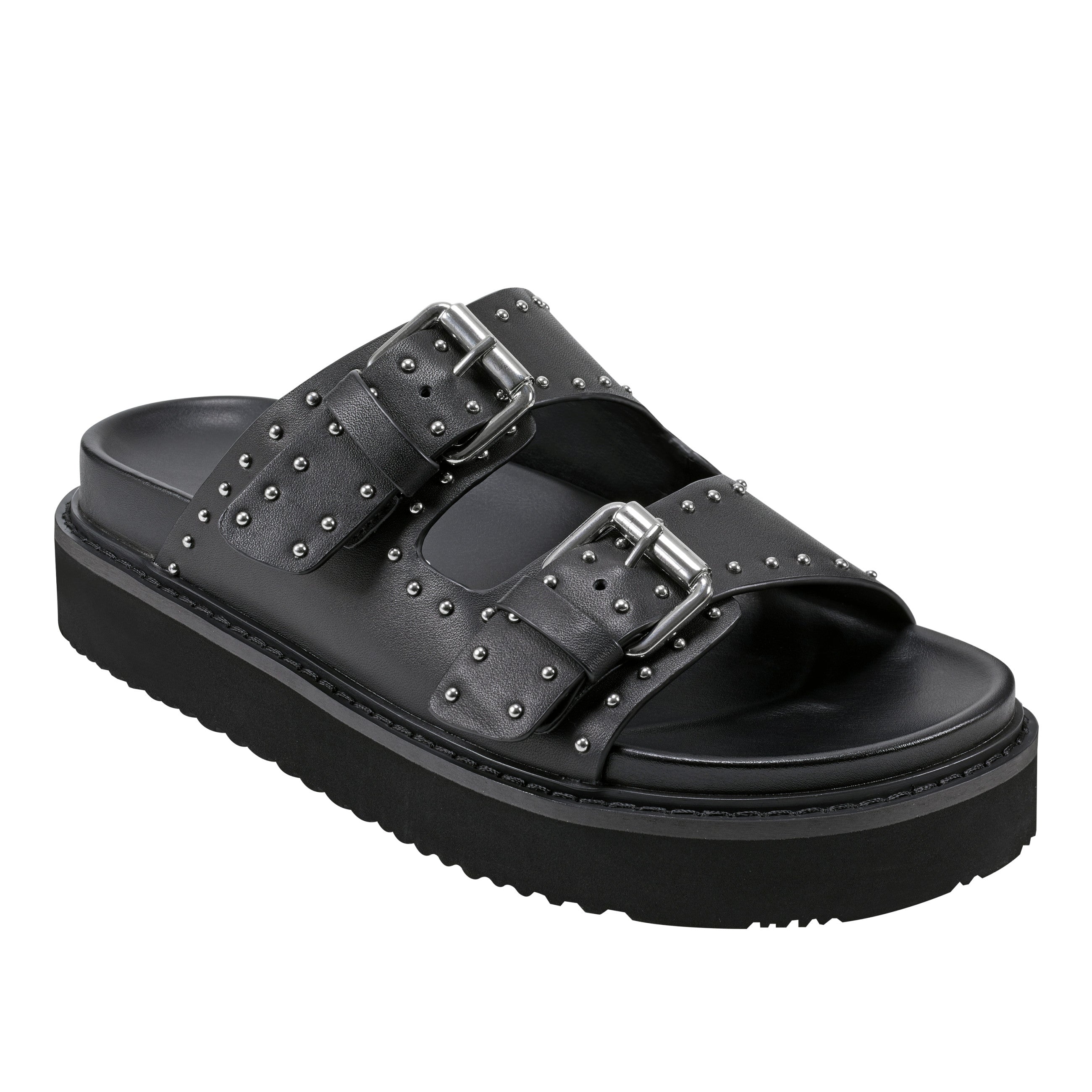 Marc Fisher Agusta Studded Slide Sandal | Black Leather