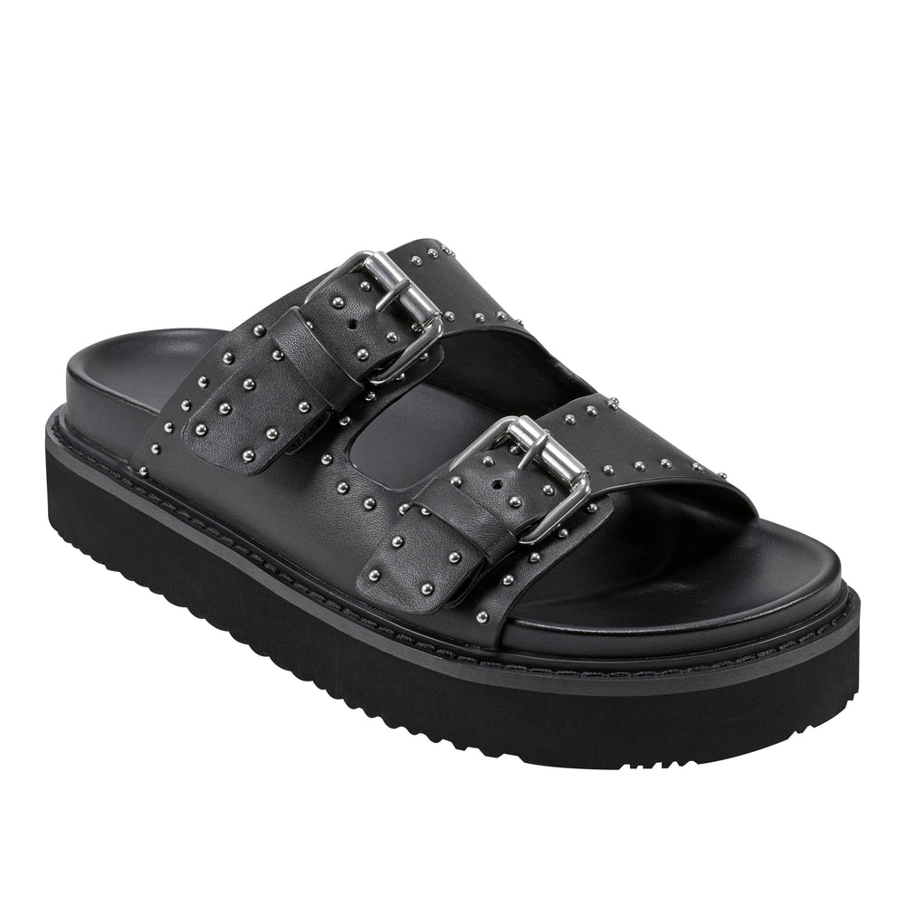 Marc Fisher Agusta Studded Slide Sandal | Black Leather