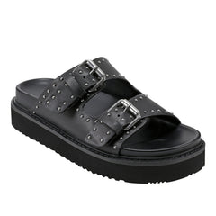 Marc Fisher Agusta Studded Slide Sandal | Black Leather