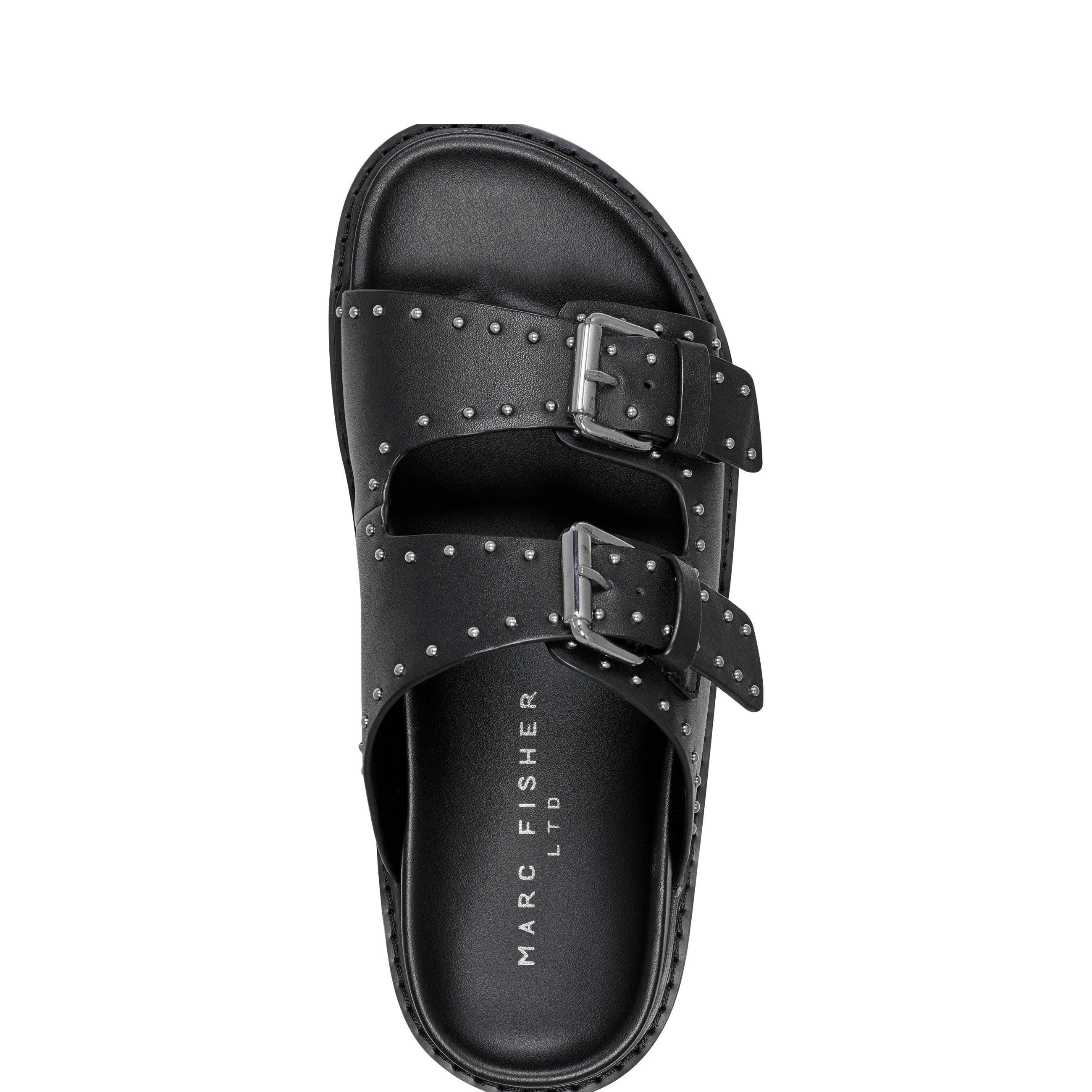 Marc Fisher Agusta Studded Slide Sandal | Black Leather