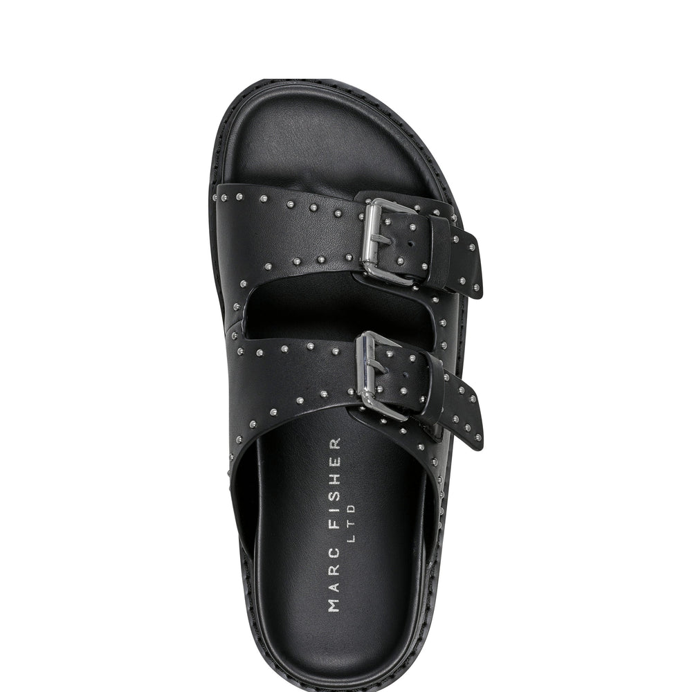 Marc Fisher Agusta Studded Slide Sandal | Black Leather