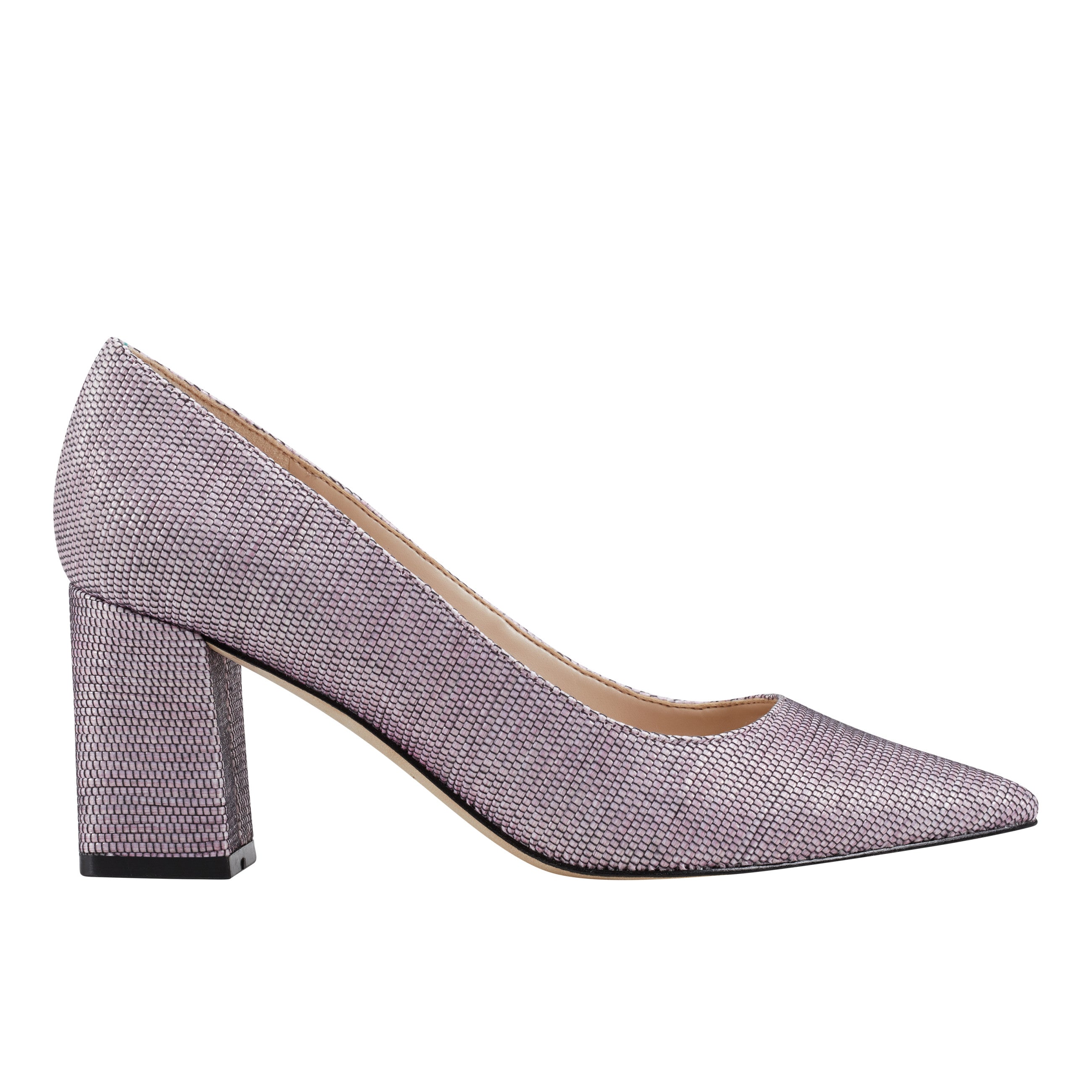 Marc Fisher Zala Block Heel Pointy Toe Pump | Pink Raffia Multi
