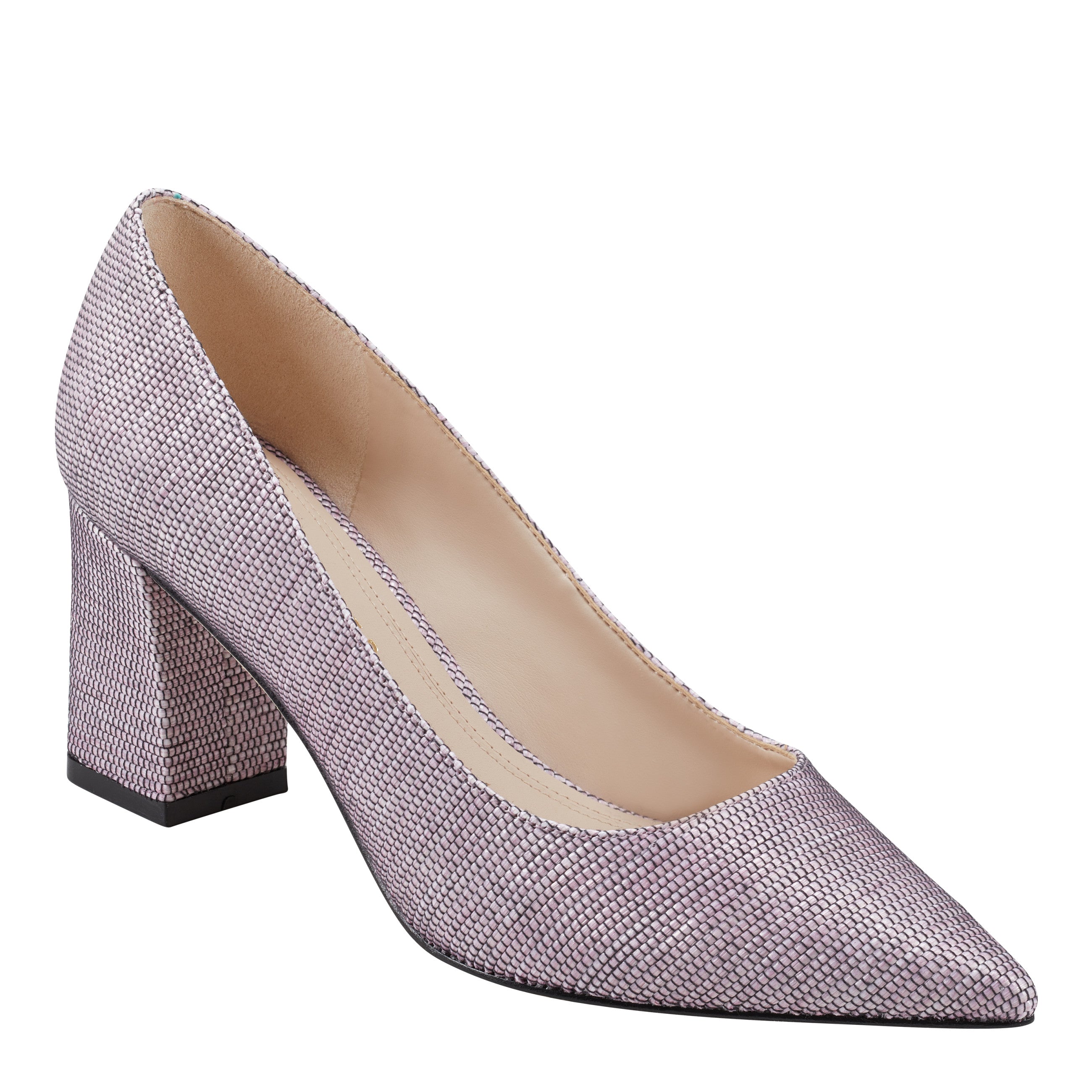Marc Fisher Zala Block Heel Pointy Toe Pump | Pink Raffia Multi