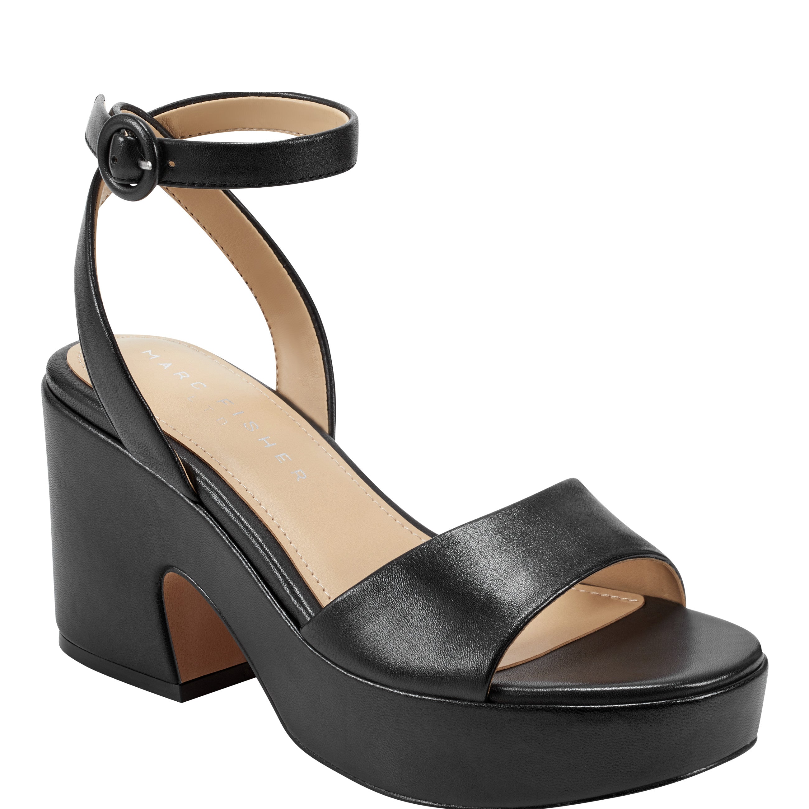 Marc Fisher Razza Block Heel Platform Sandal | Black Leather