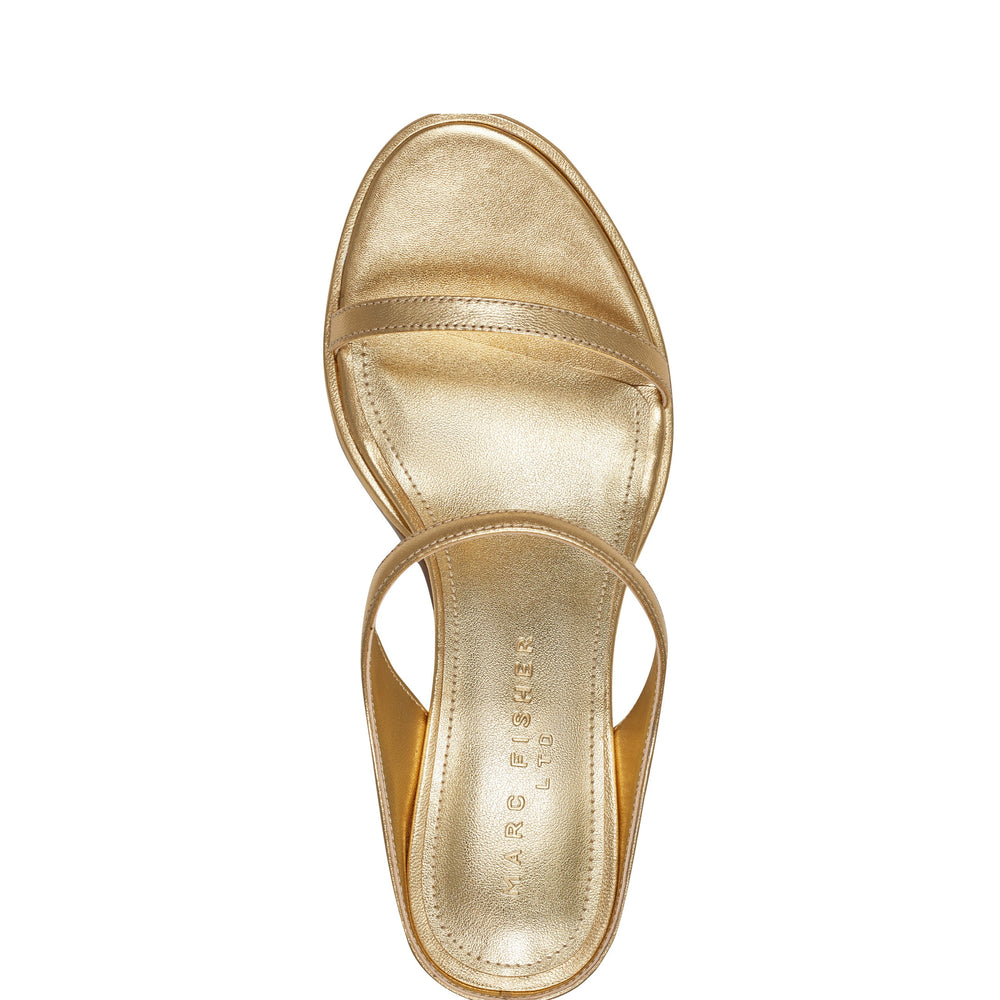 Marc Fisher Alonde Heeled Slide Sandal | Gold Leather