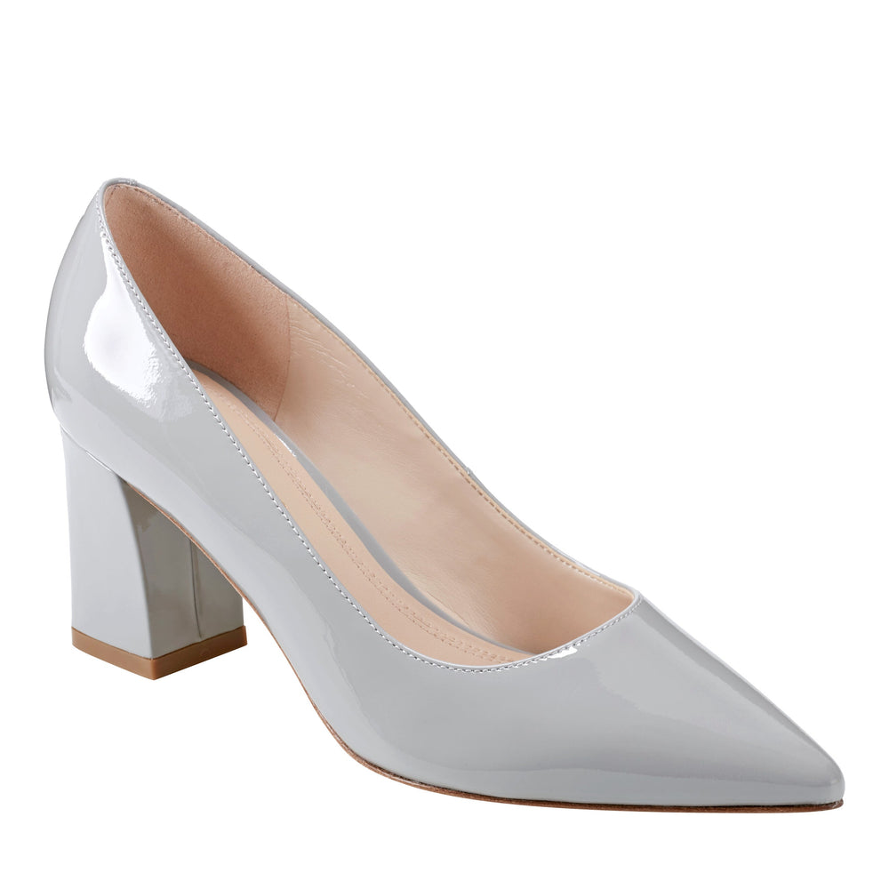 Marc Fisher Zala Block Heel Pointy Toe Pump | Grey Patent Leather