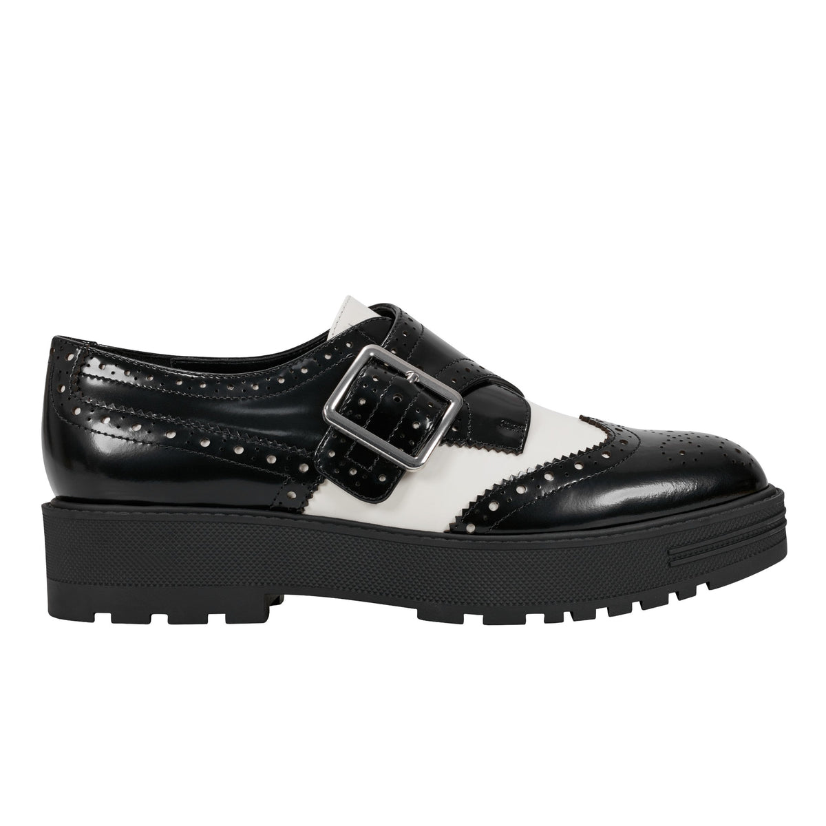 Marc Fisher Remona Monk Strap Loafer | Black/Chic Cream Leather