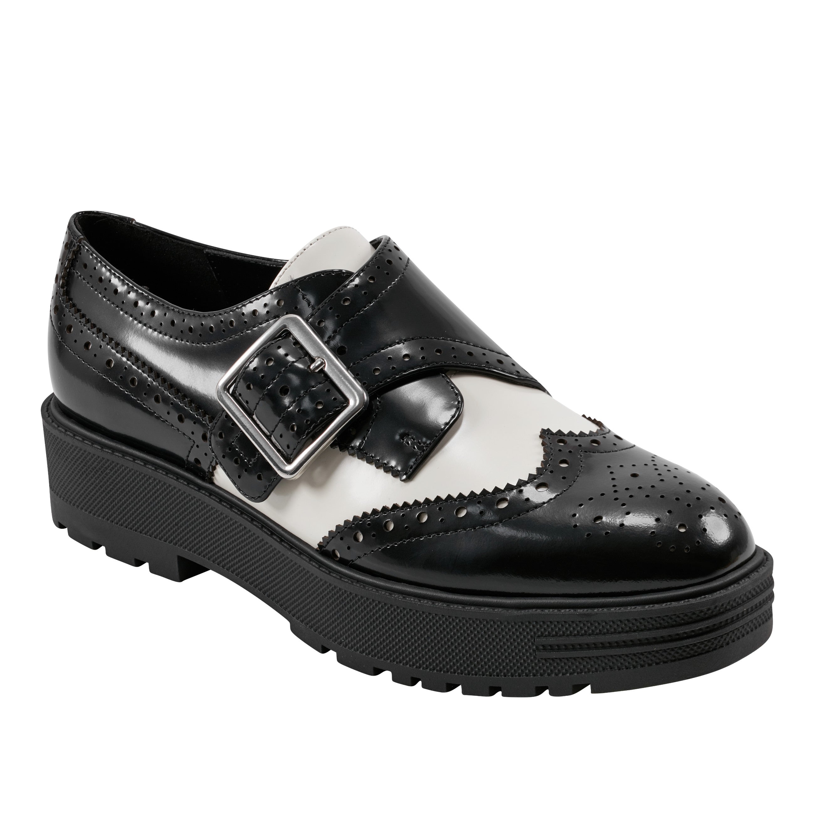 Marc Fisher Remona Monk Strap Loafer | Black/Chic Cream Leather