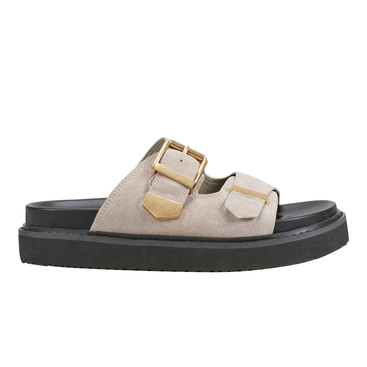 Marc Fisher Amirra Buckle Slide Sandal | Taupe Suede