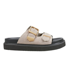 Marc Fisher Amirra Buckle Slide Sandal | Taupe Suede