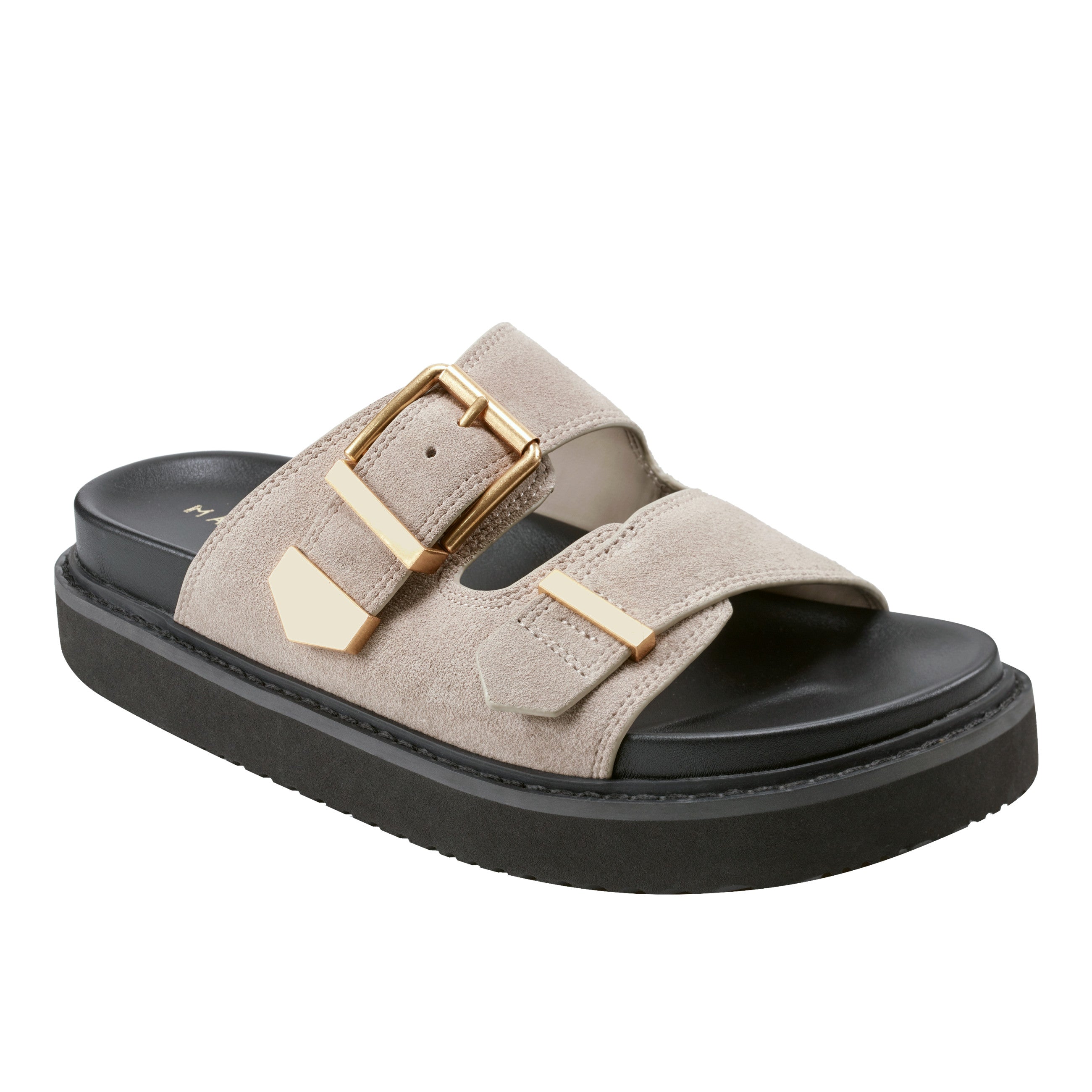 Marc Fisher Amirra Buckle Slide Sandal | Taupe Suede