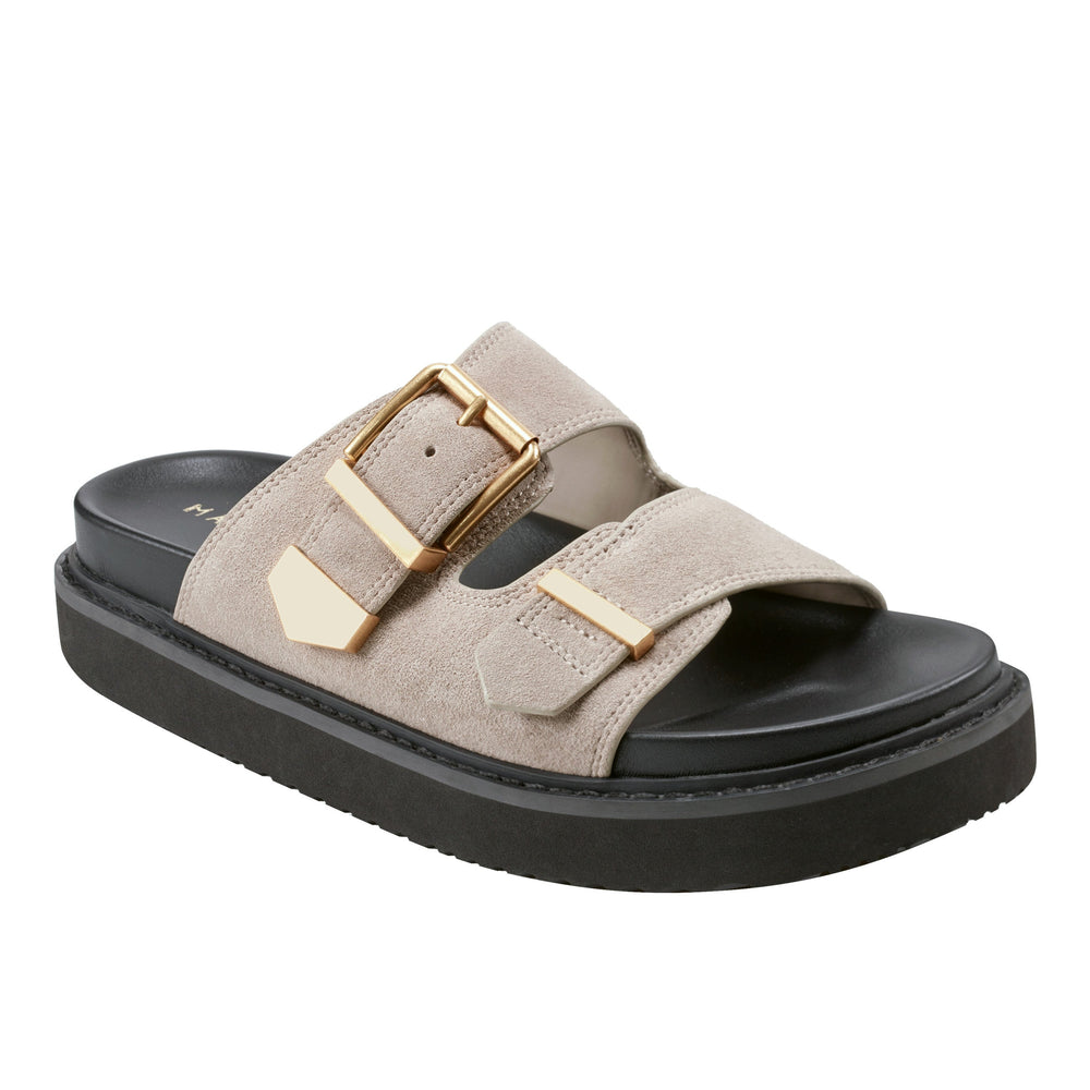 Marc Fisher Amirra Buckle Slide Sandal | Taupe Suede