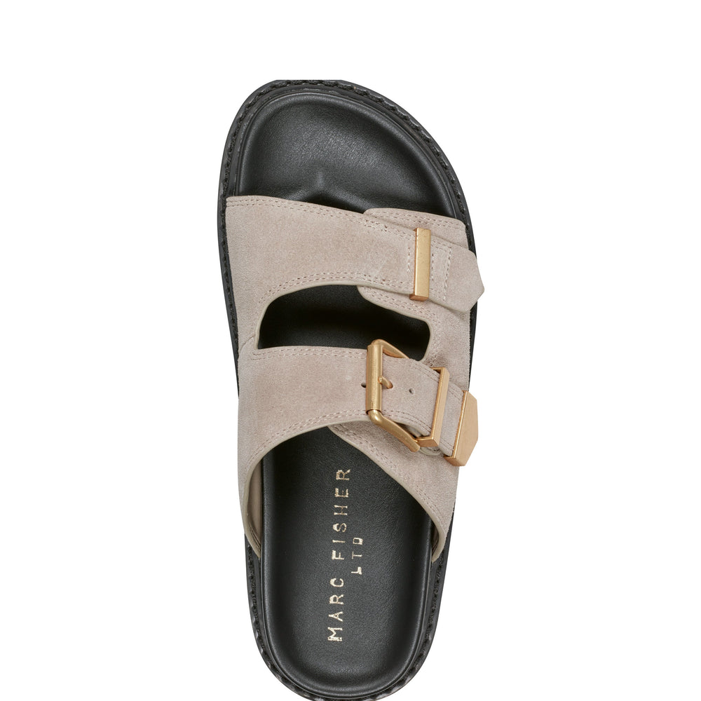 Marc Fisher Amirra Buckle Slide Sandal | Taupe Suede