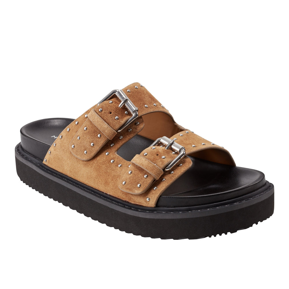 Marc Fisher Agusta Studded Slide Sandal | Light Natural Suede