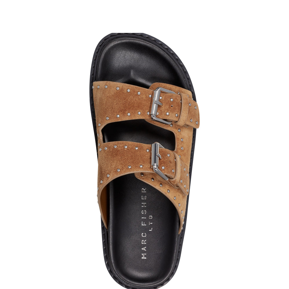 Marc Fisher Agusta Studded Slide Sandal | Light Natural Suede