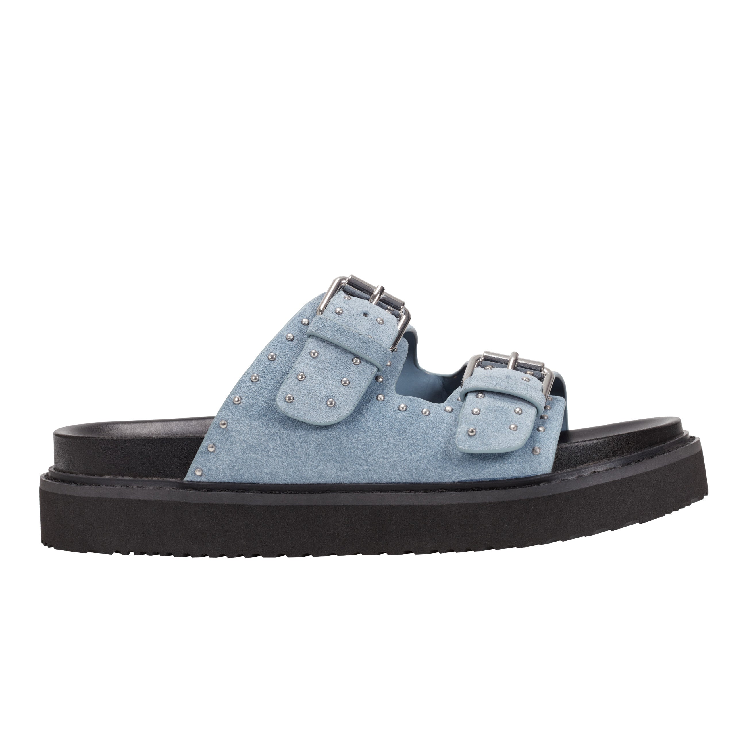 Marc Fisher Agusta Studded Slide Sandal | Medium Blue Suede