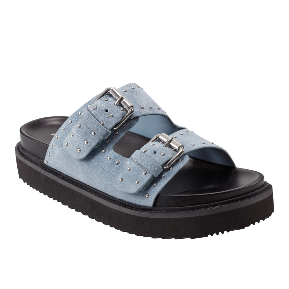 Marc Fisher Agusta Studded Slide Sandal | Medium Blue Suede
