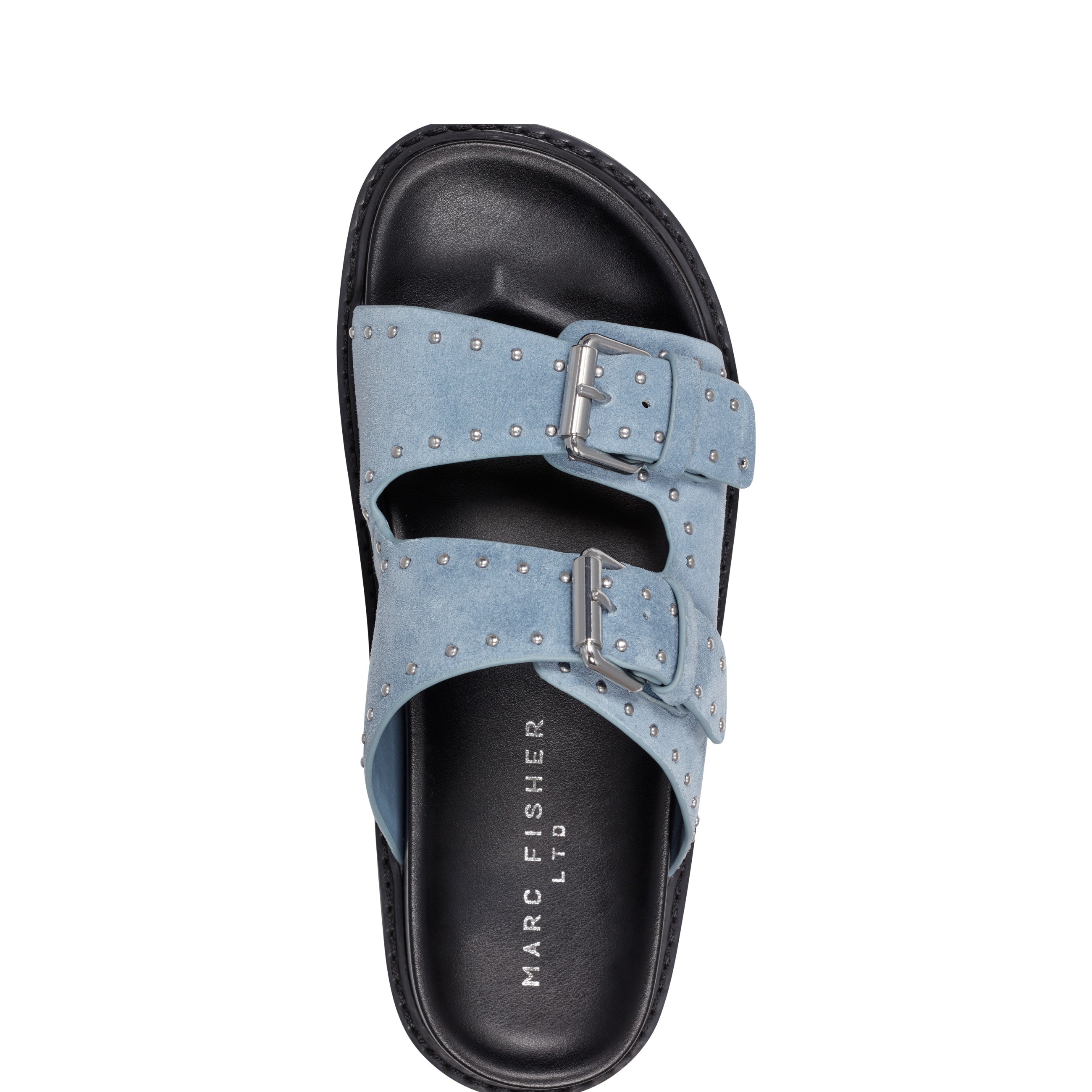 Marc Fisher Agusta Studded Slide Sandal | Medium Blue Suede